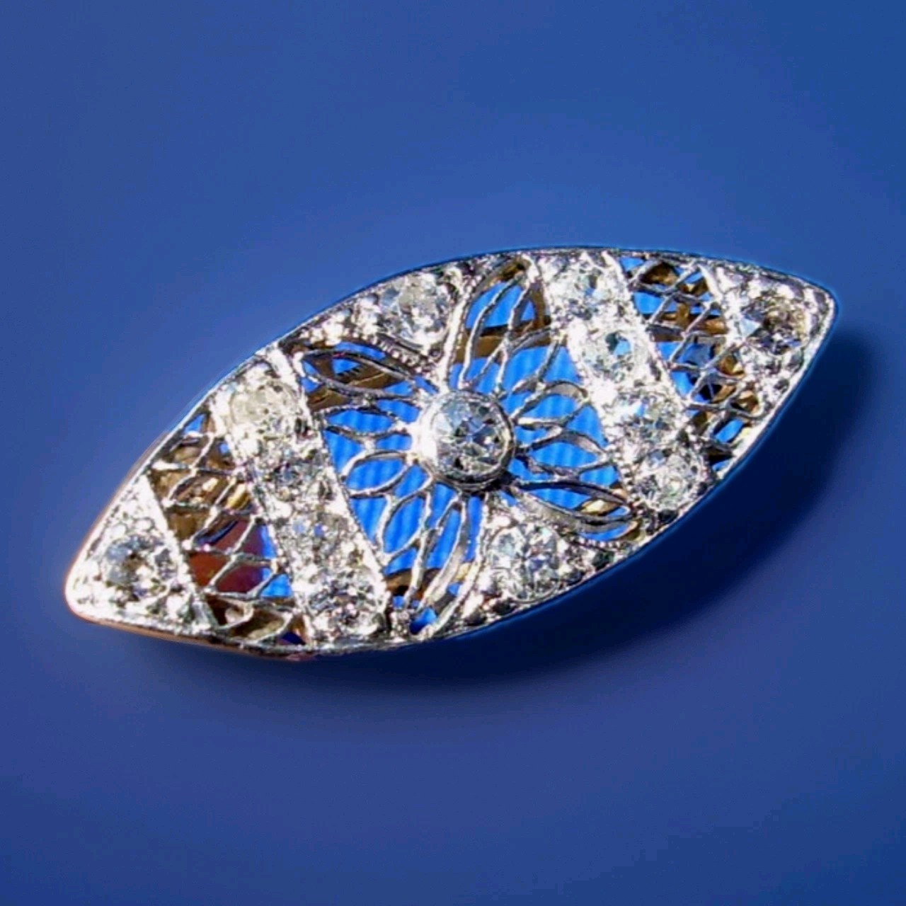 NATURAL EARTH MINED DIAMOND ORIGINAL ART Deco Brooch PLATINUM Filigree Pendant