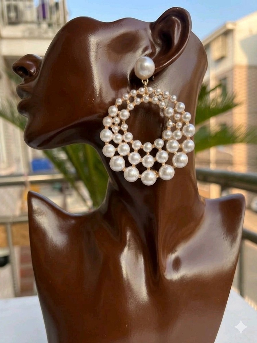 Sehuoran Large Size Zinc Alloy Faux Pearl Drop Earrings With Geometric Pendants