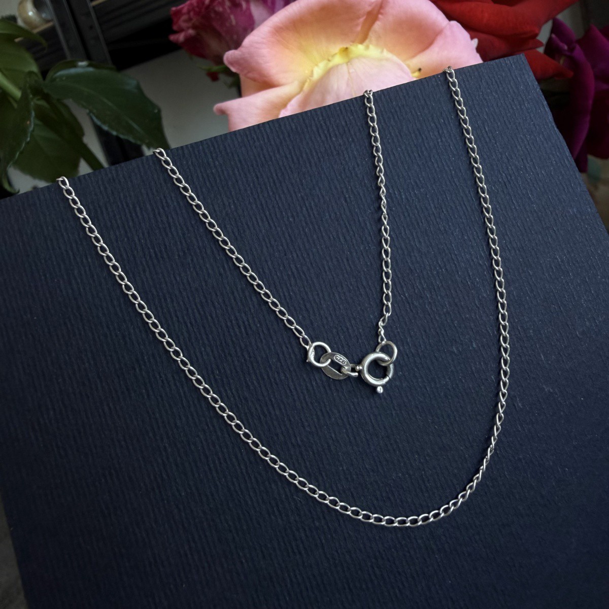 Vintage 925 Sterling Silver Curb Chain Necklace 44cm Unisex Italy Jewelry