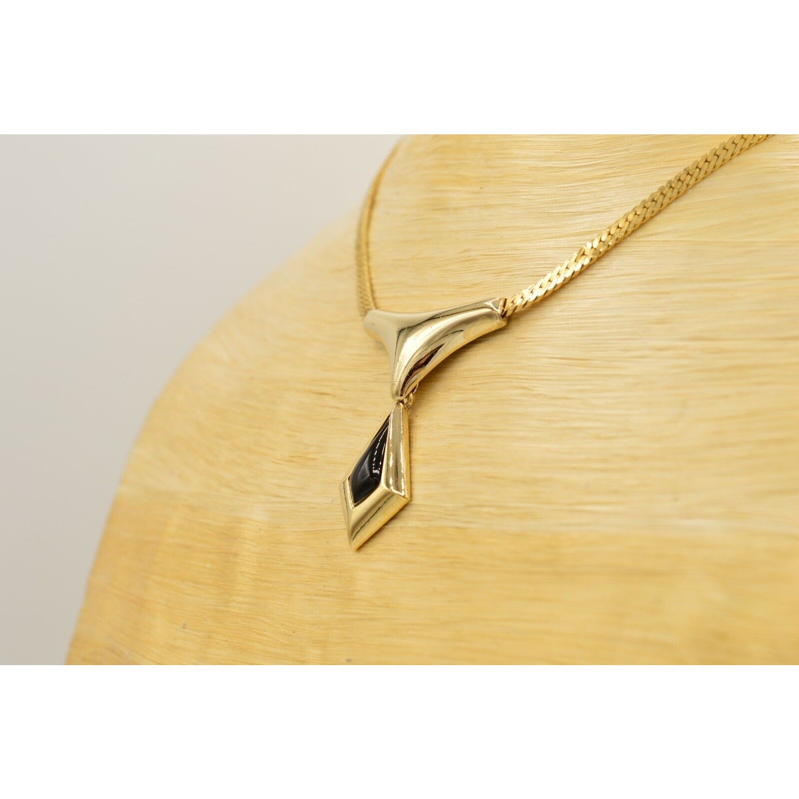 Vintage Statement Necklace Collar Gold Chain Black Dangle Pendant 1980s Bin2