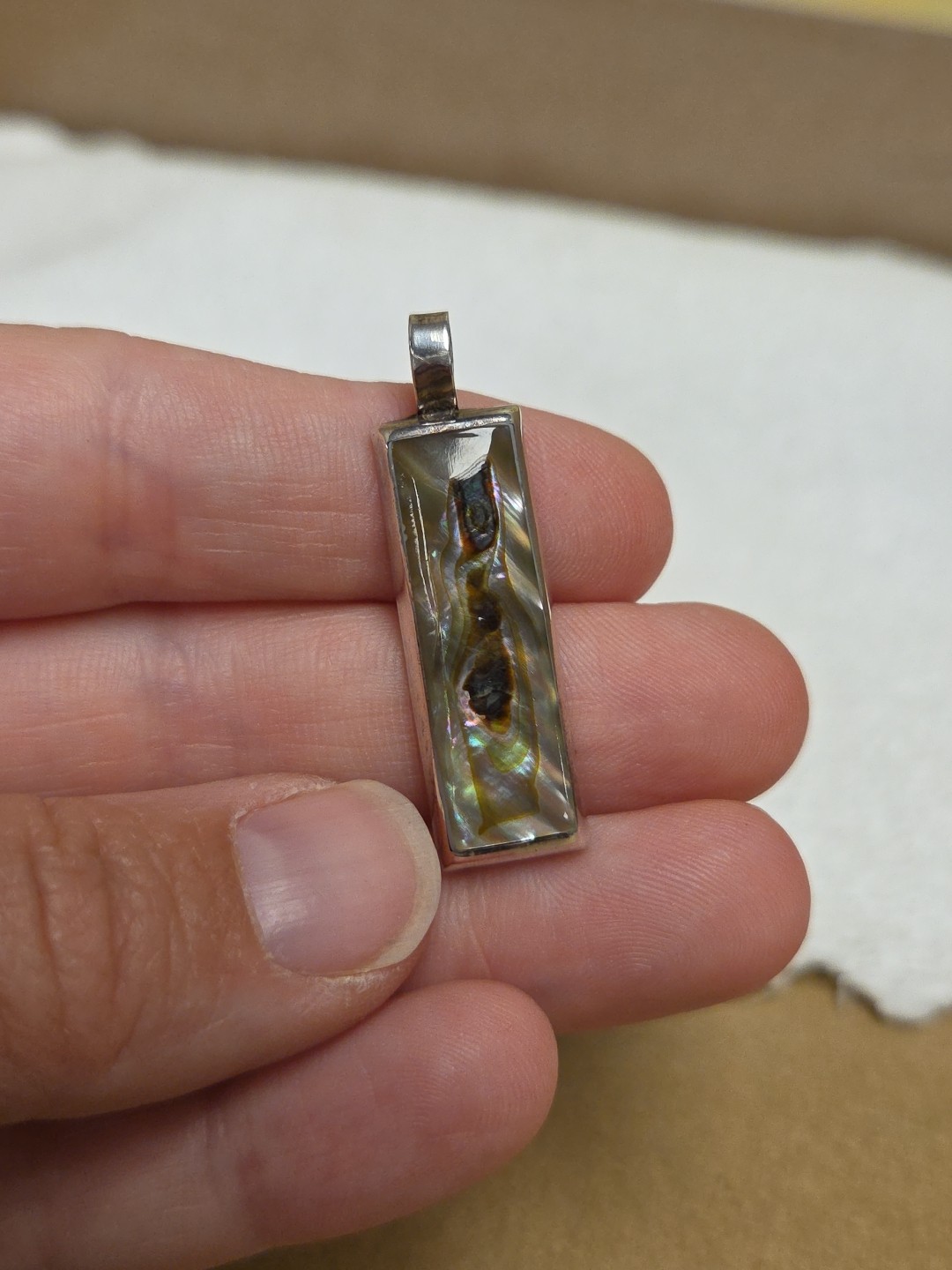 VINTAGE HANDMADE STERLING SILVER & LACE AGATE PENDANT *SEE PICS