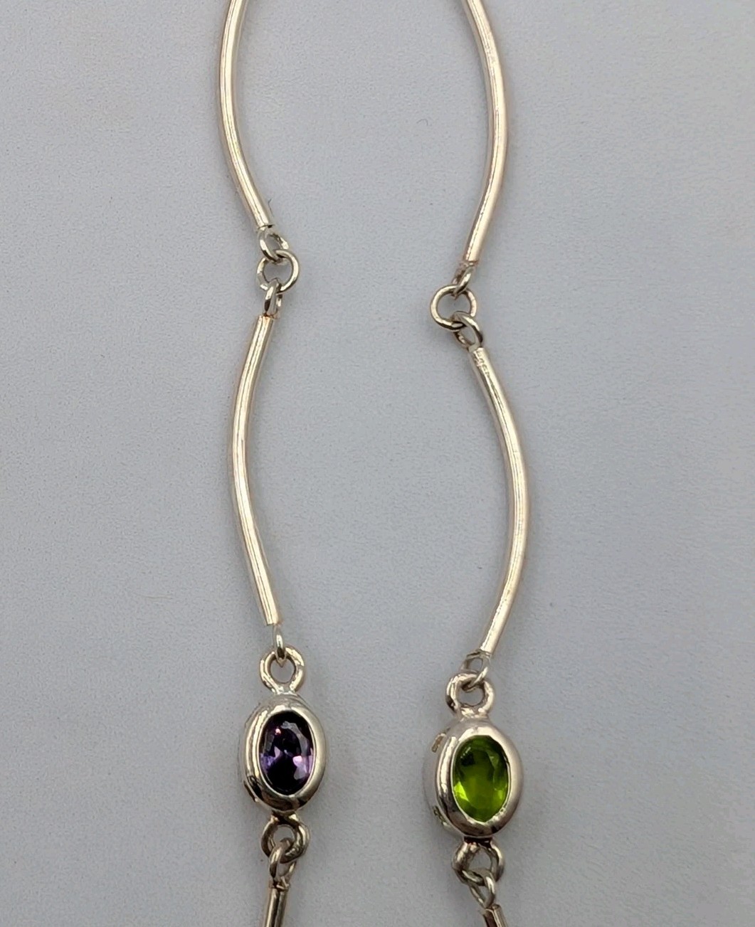 Vtg Sterling Silver Lab Created Gemstones Curved Tube Links 925 Necklace – 17.5″