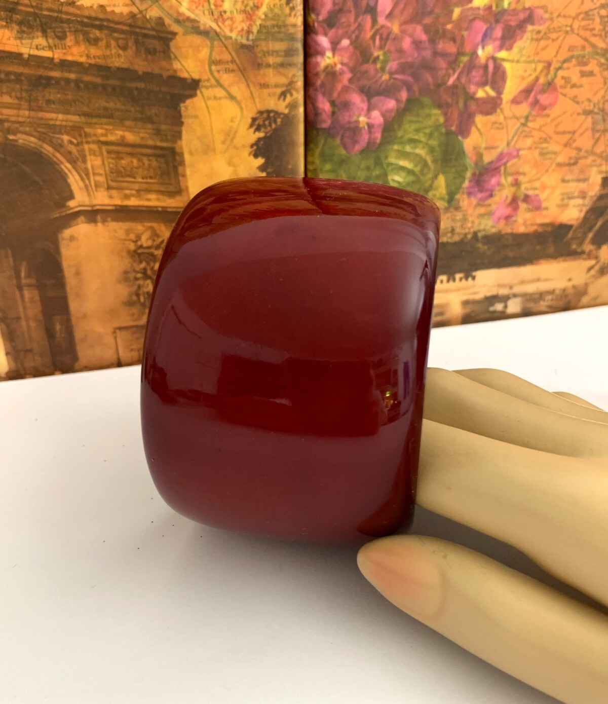 Marion Godard Paris Lucite Bangle Bracelet Burgundy Polished Finish Chunky Wide