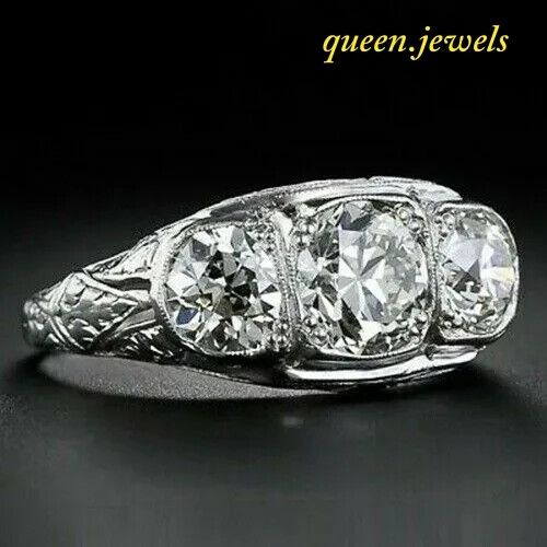 Lab Created 2.95CT Round Cut 3-Stone Vintage Engagement Ring 14K White Gold Over