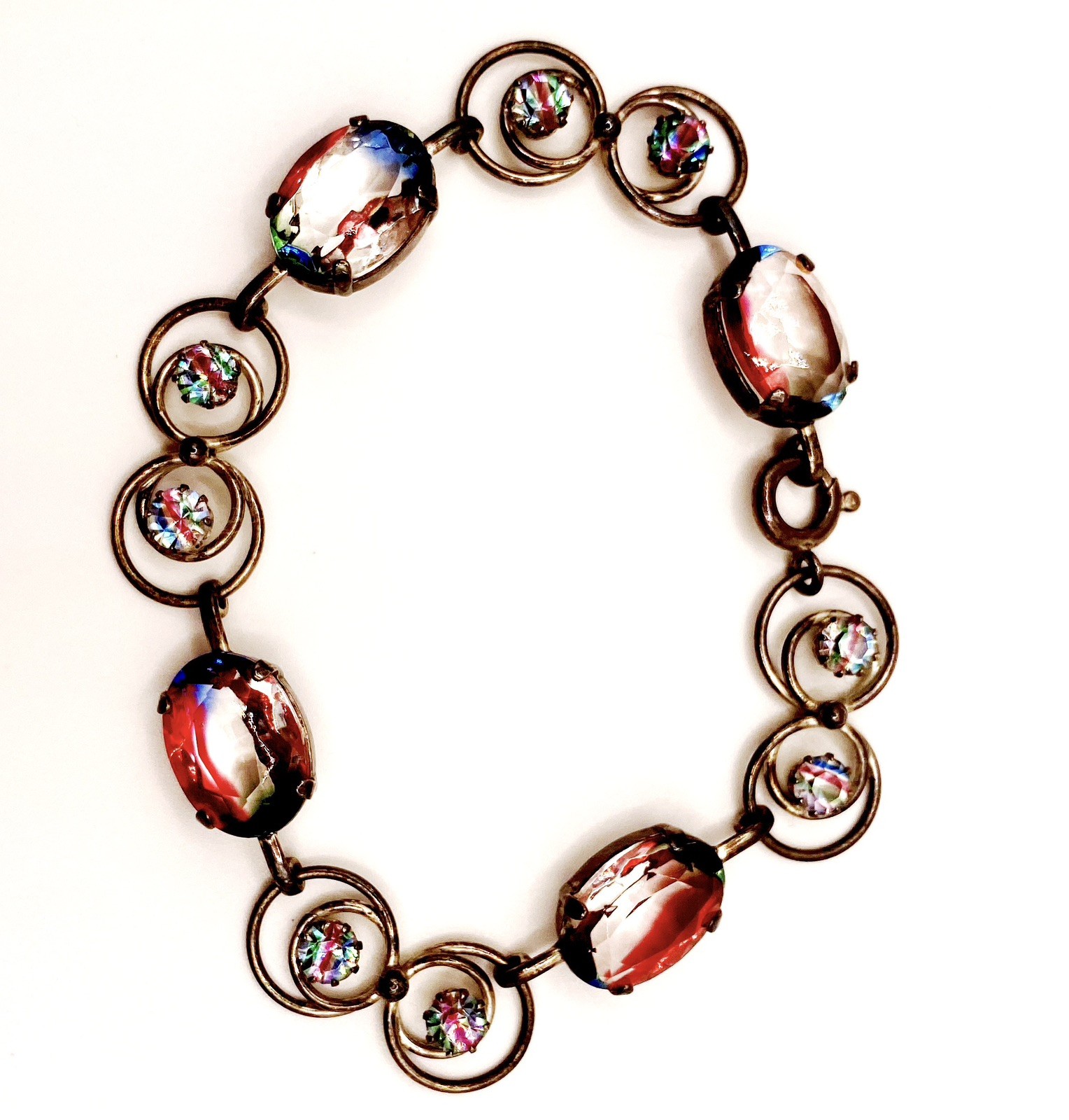 SILVER 835 FEINSTE RHEINKIESEL IRIS RAINBOW GLASS CAB BRACELET & EARRING SET