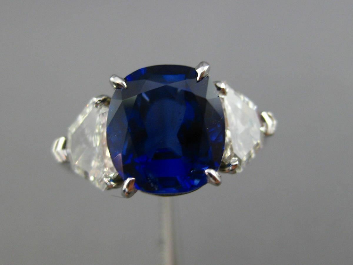LARGE CERTIFIED 5.35CT DIAMOND & SAPPHIRE NONE HEATED PLATINUM ENGAGEMENT RING
