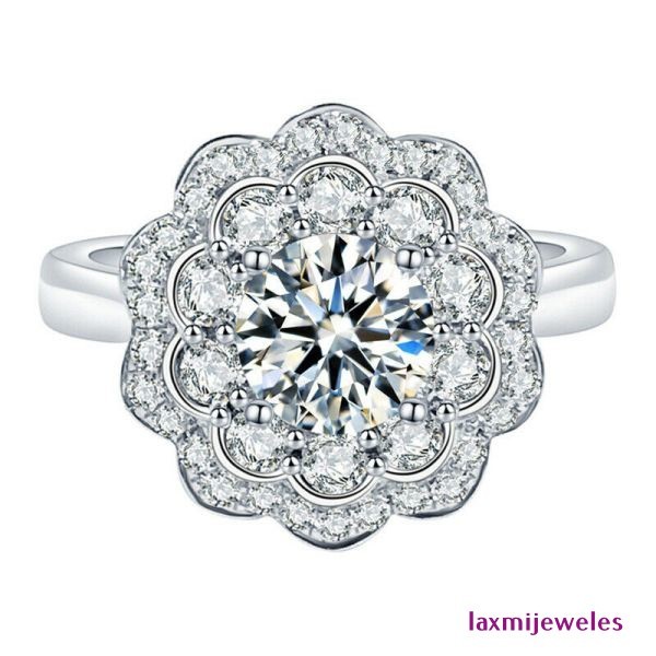 3Ct Round Cut Lab Created Diamond Vintage Ring Flower Halo 14K White Gold Finish