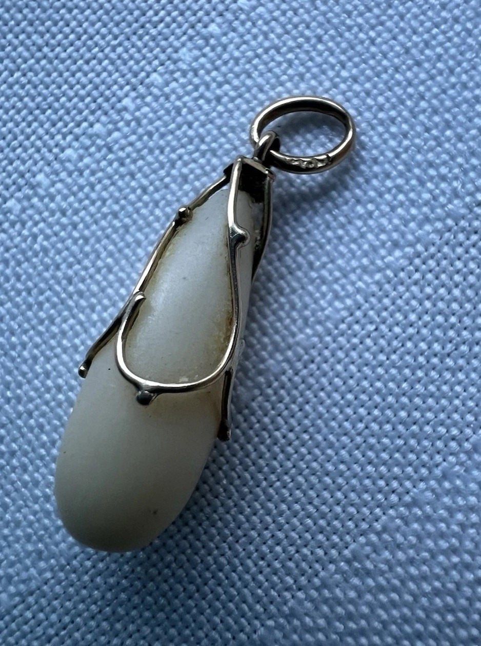 Vintage Design Carved White Coral Or Material Pendant 14k Bale For Scrap Or Wear