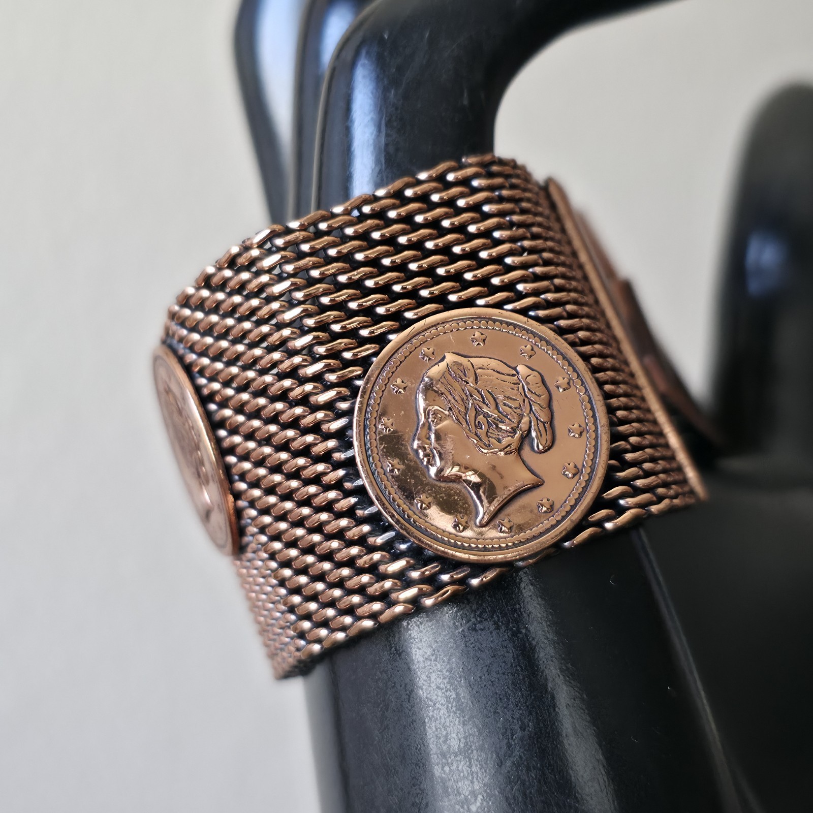 COPPER MESH COIN Bracelet MEDALLION STATEMENT