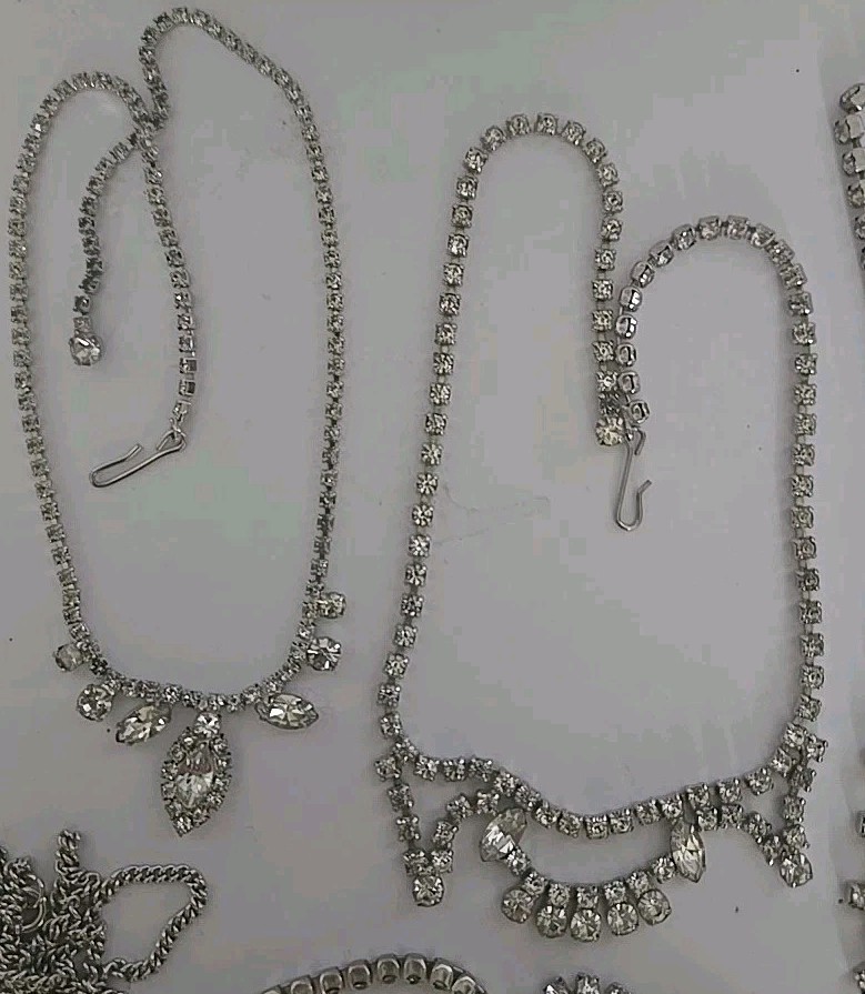 Vtg Jewelry Lot Rhinestones Clear Sparkle Necklaces Bracelet Lot