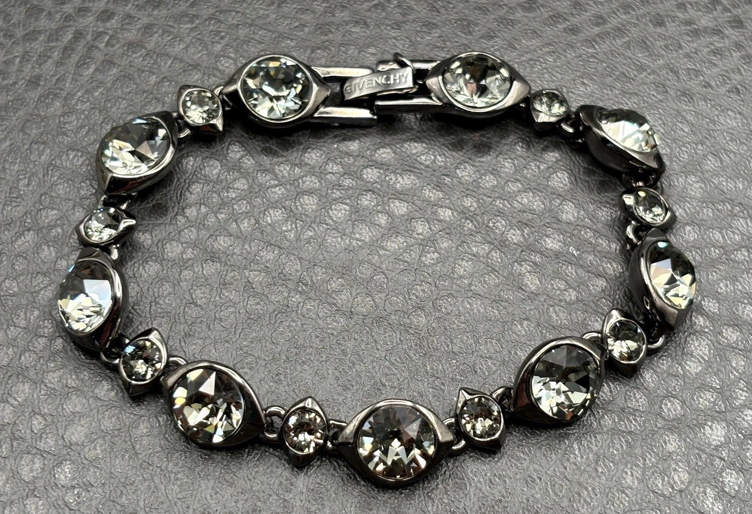 Vintage Y2K Givenchy Gunmetal Crystal Rhinestone Sparkling Tennis Bracelet