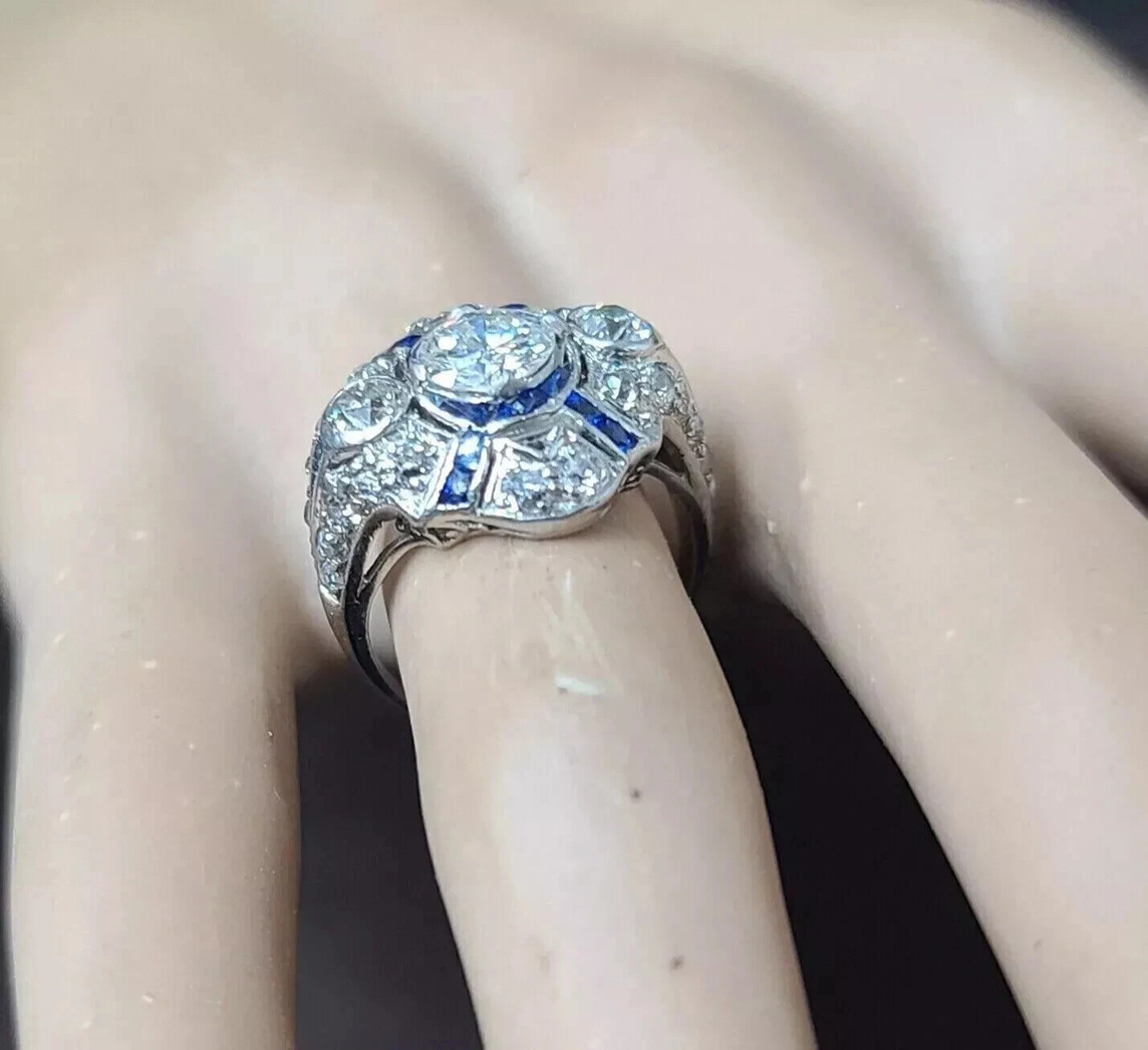 Art Deco Vintage Style 2Ct Lab Created Diamond 14k White Gold FN Engagement Ring