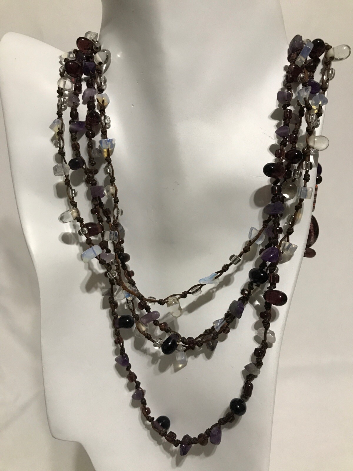 2 Amethyst Moonstone Extra Long Necklaces Sash Glass Mili Approximately 40” 50”