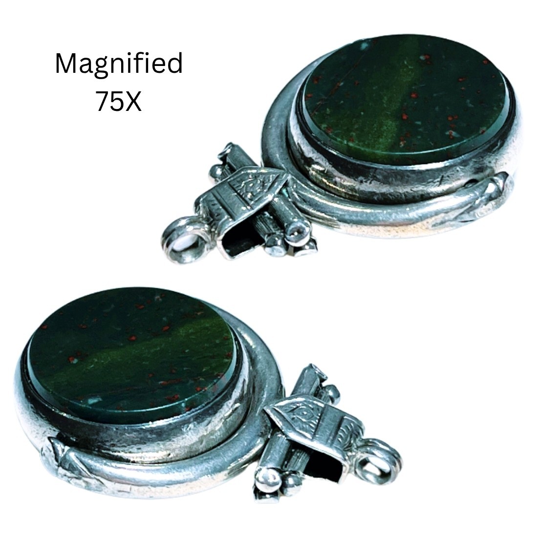 Antique 1887 Victorian Bloodstone + Carnelian Fob Pendant *Chester Silver*