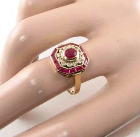 2.1Ct Art Deco Style Lab Created Ruby & Diamond Anniversary 14K Gold Finish Ring