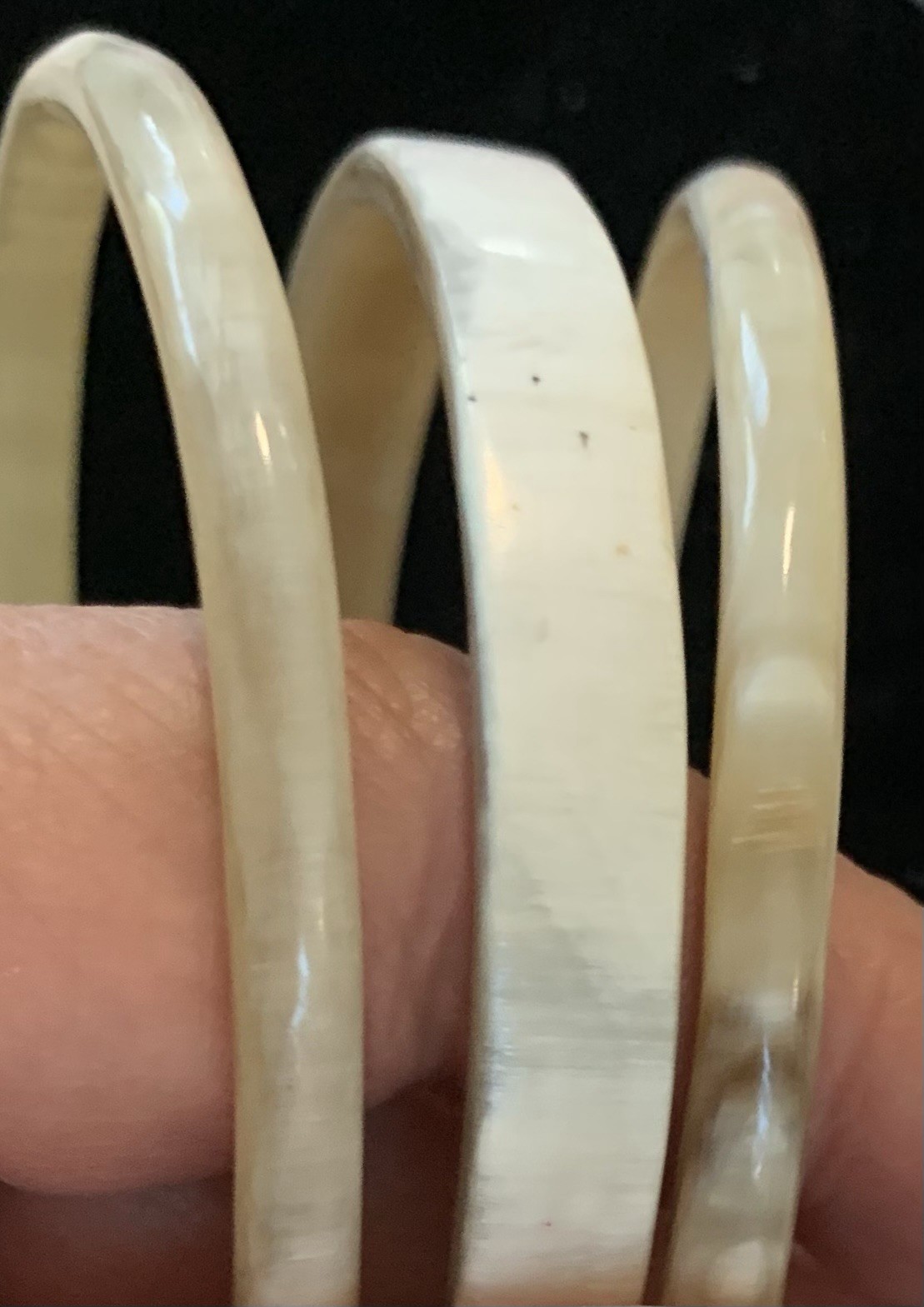 Vintage Boho Bangle Bracelets In White, Cream Colors Bovine Bone Set Of 3