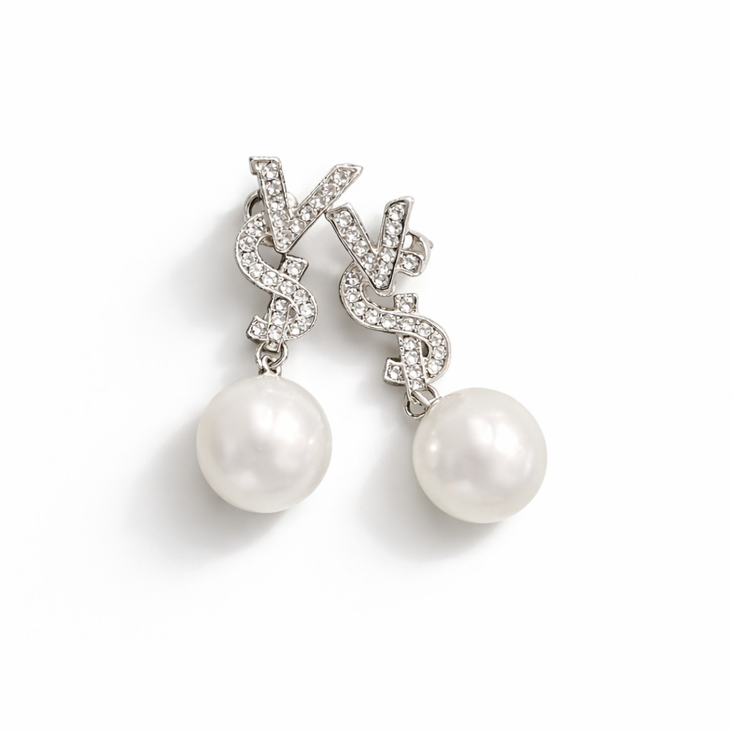 Yves Saint Laurent Earrings Vintage Gold Pearl Rhinestone