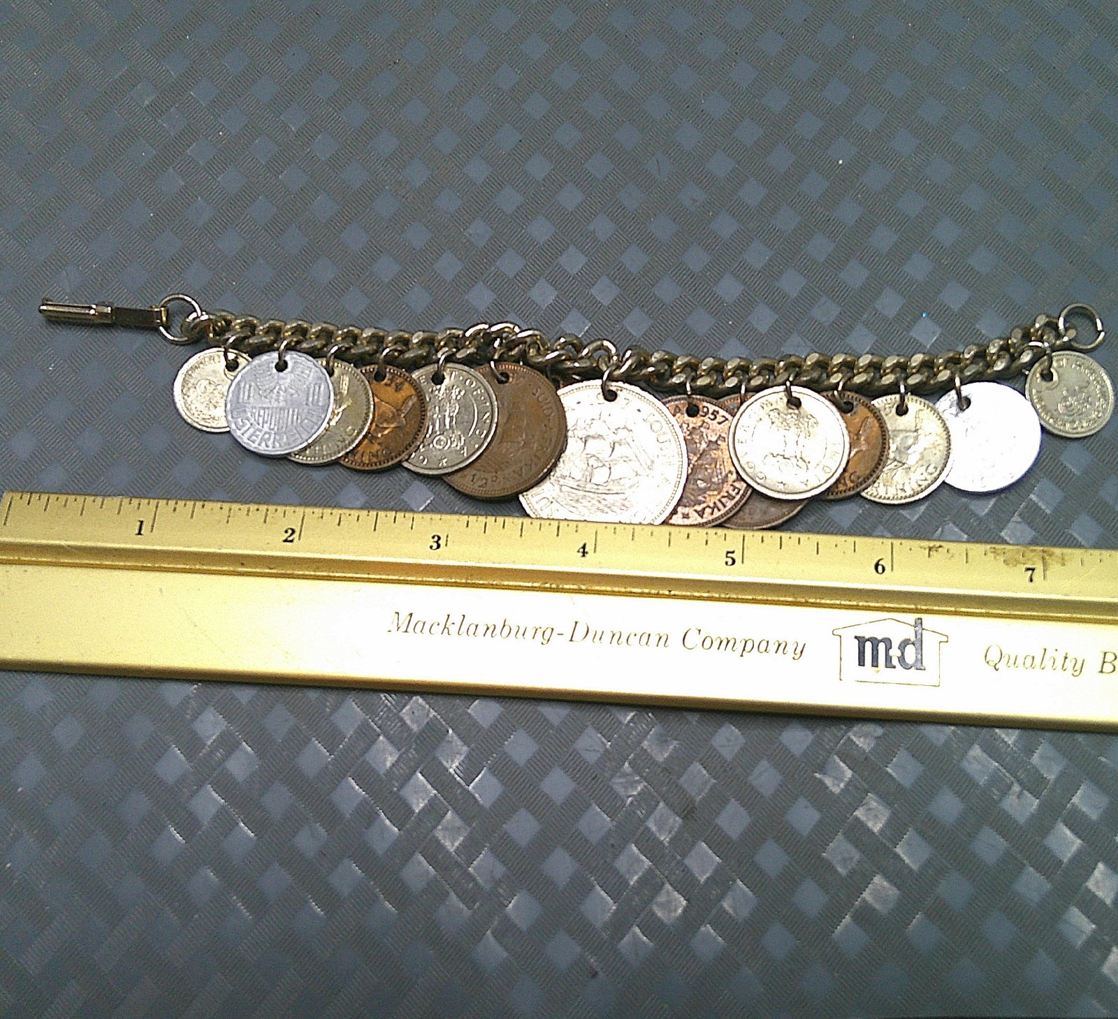 Vintage 1950s Coin Charm Bracelet British Colonies Pakistan India South Africa