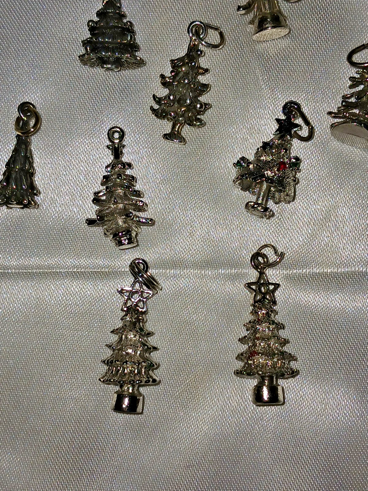 Vintage Lot of 9 Christmas Tree Pendants Charms 2 Sterling