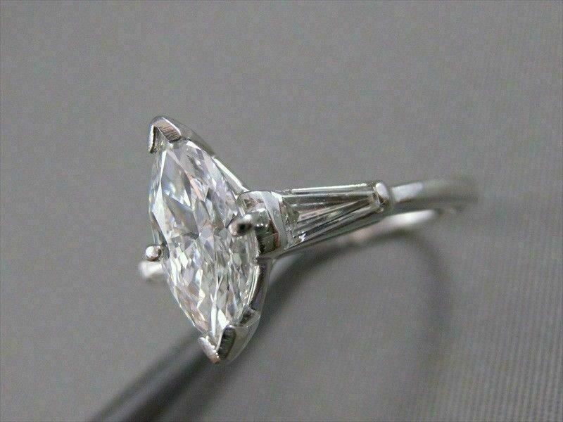 ESTATE 1.51CTW MARQUISE DIAMOND PLATINUM CLASSIC ENGAGEMENT RING EGL USA #18830