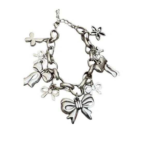 Vintage Bowknot Silver Plated Pendant Bracelet