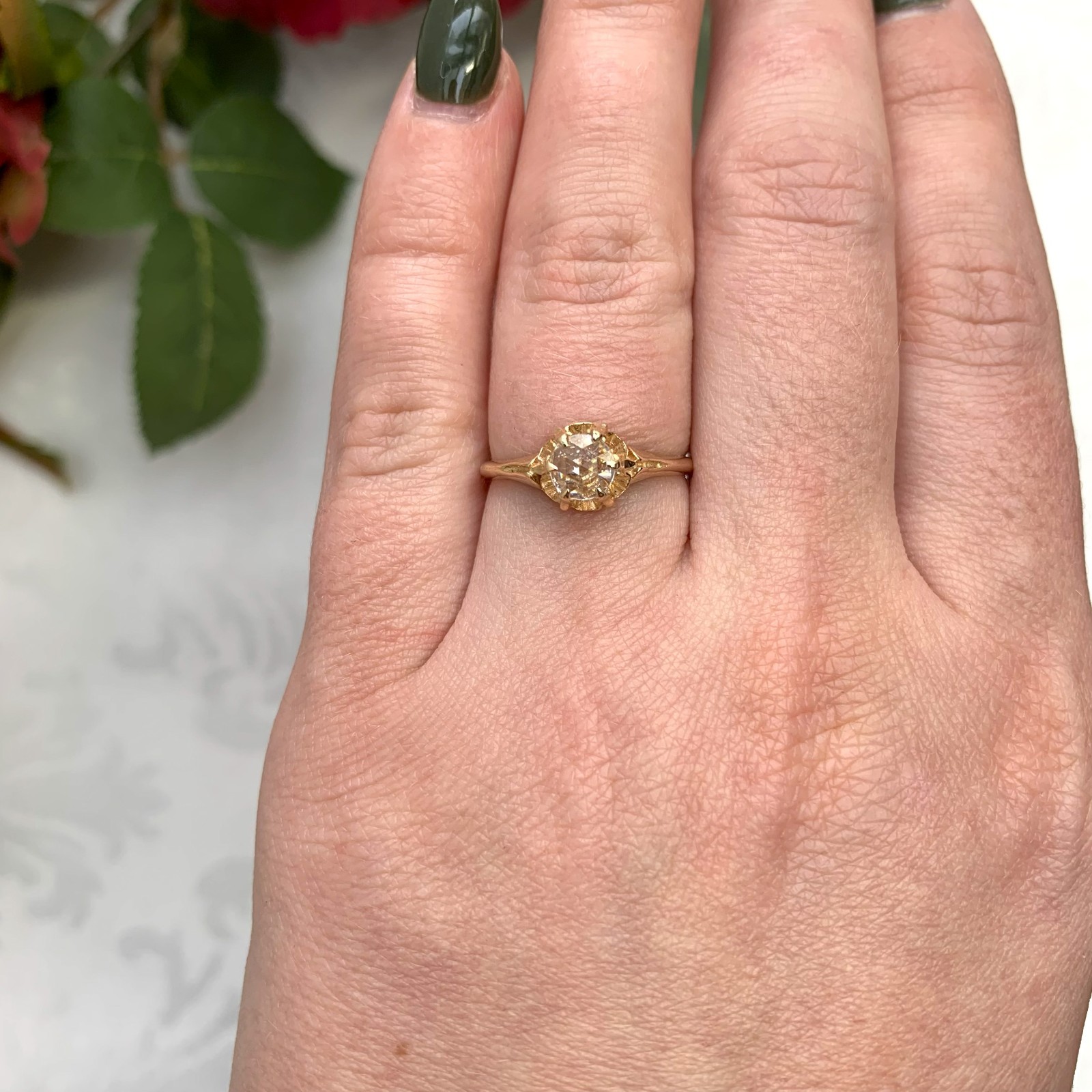 Victorian 14k Yellow Gold .37ct Rose Cut Genuine Natural Diamond Ring (#J7484)