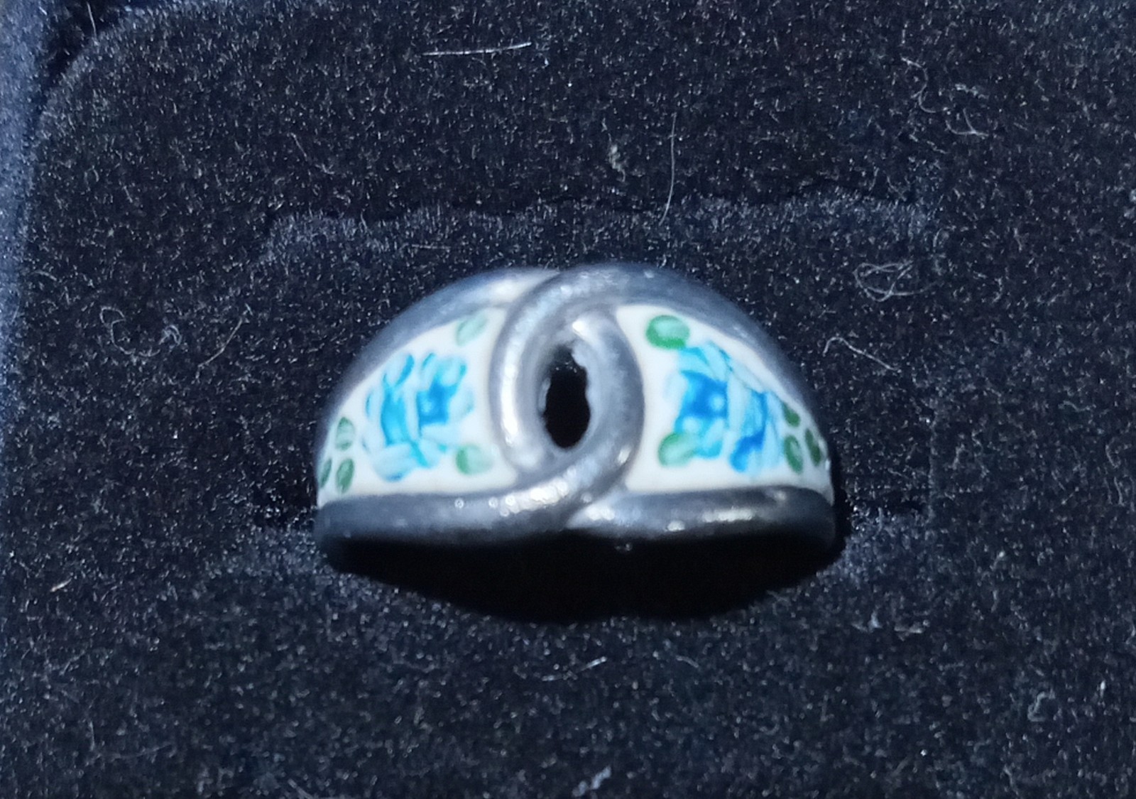 Bar Tan Sterling 925 Floral Flower Enameled Ring Sz 6.75 Almost 7 Nouveau?