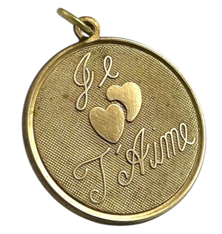 Vintage Charm French I Love You Necklace Pendant Brass Jewelry – Tarnished As Is
