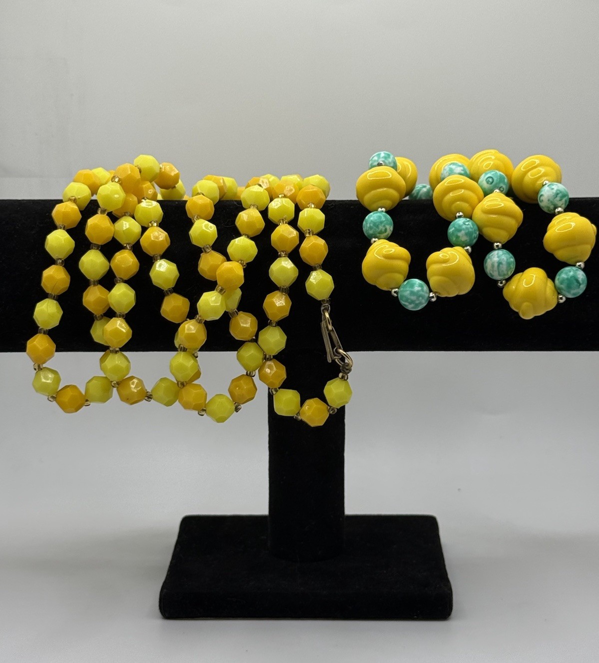 Vintage Yellow Green Acrylic Necklaces Lot of 2 Resin Long and Short Hong Kong
