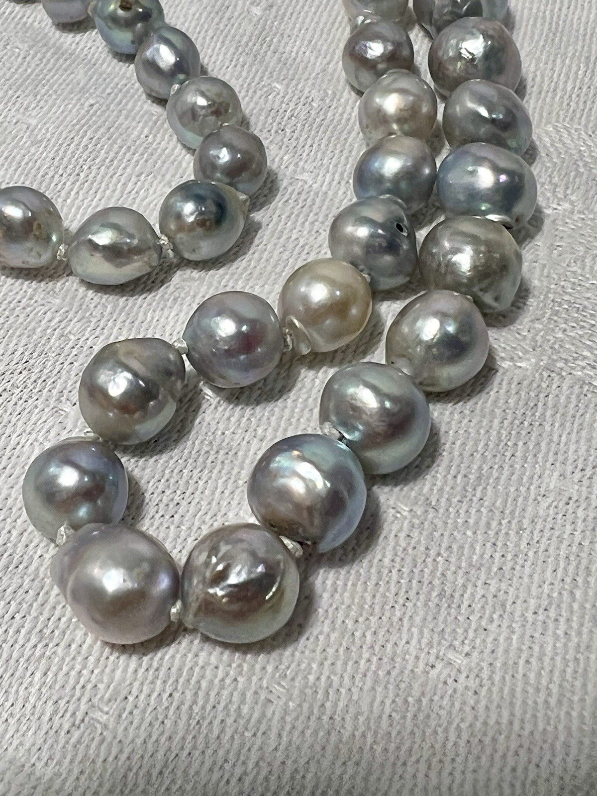 Japanese Silver-Blue Baroque Saltwater Akoya Pearl Necklace 14k clasp 6-9.5mm