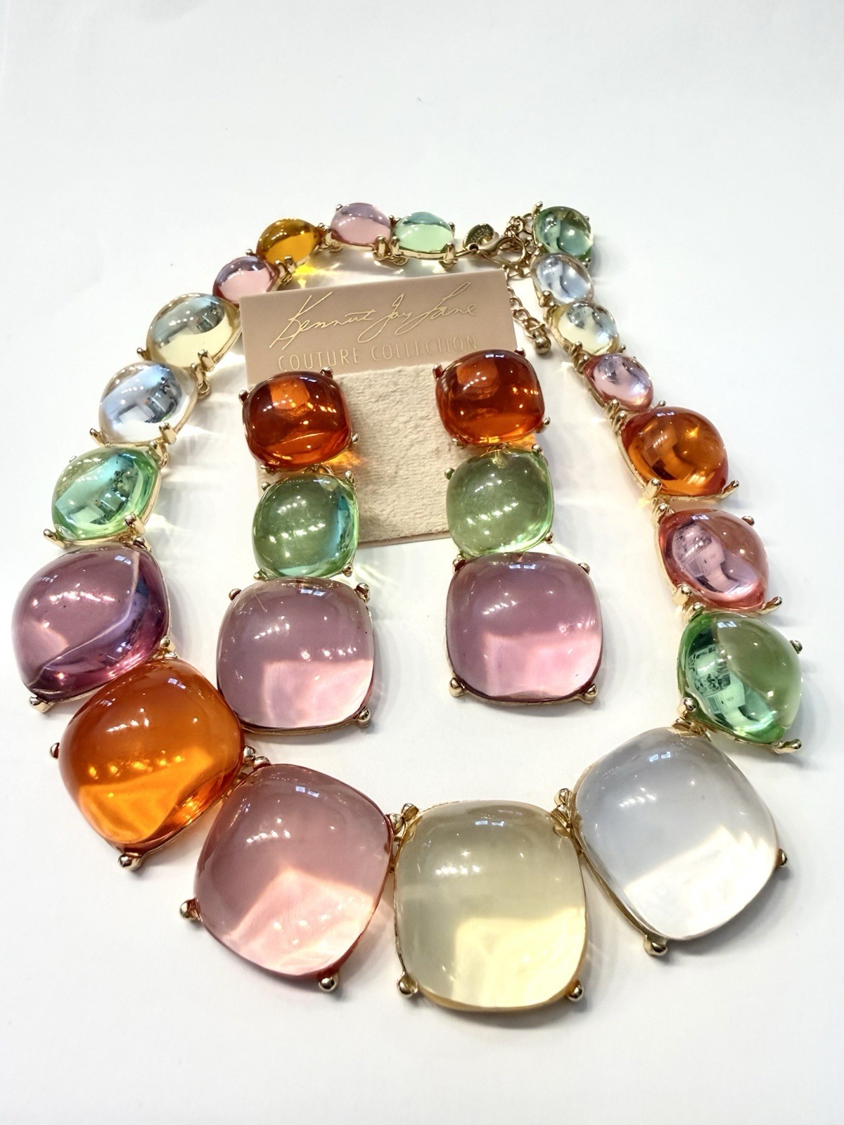 KJL Gripoix Resin Cabochon Gold Plated Collar Necklace & Earrings KENNETH © LANE