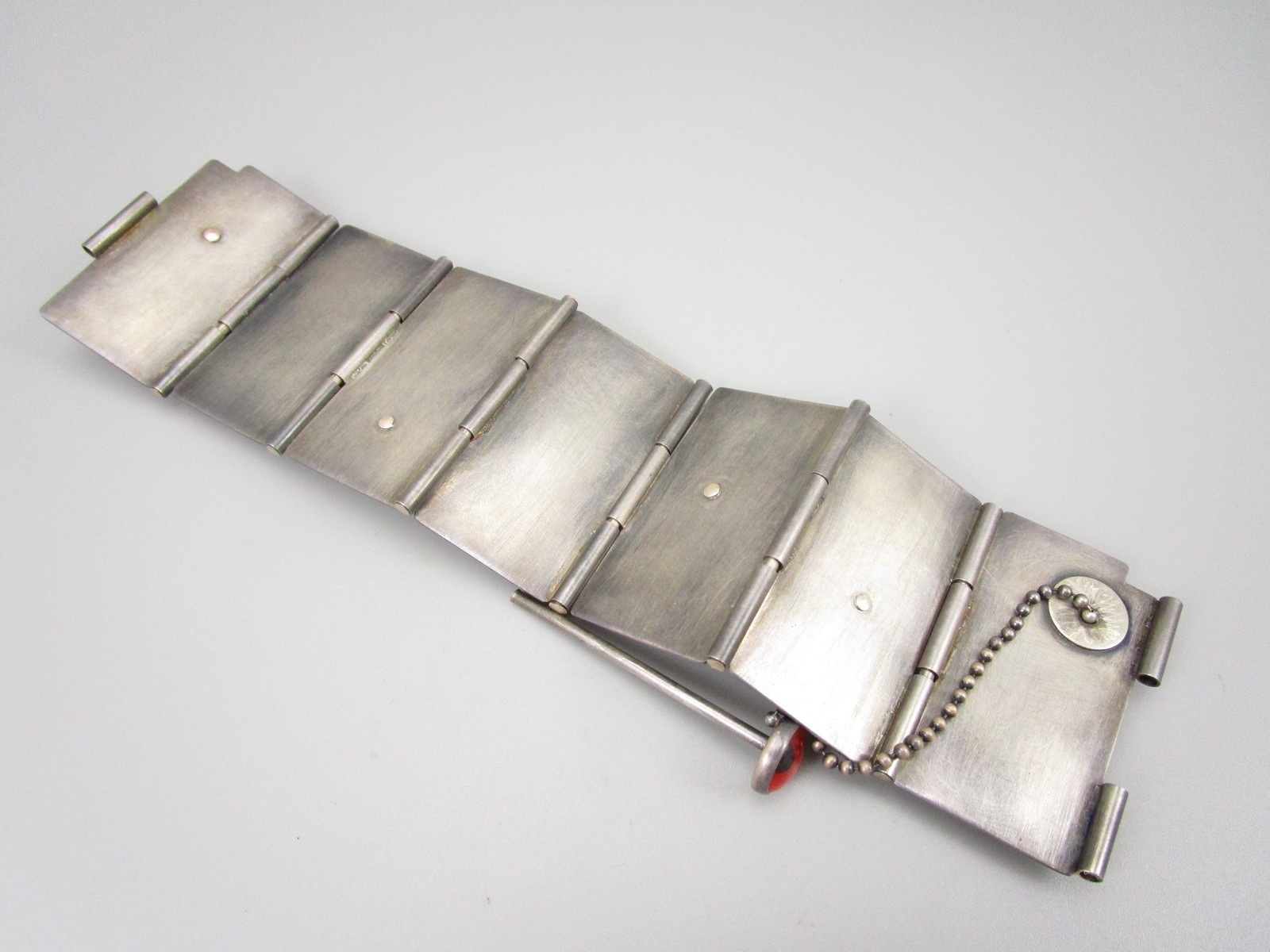UNUSUAL ARTISAN LISA FIDLER STERLING WOOD RULER INSECT FOUND OBJECT BRACELET