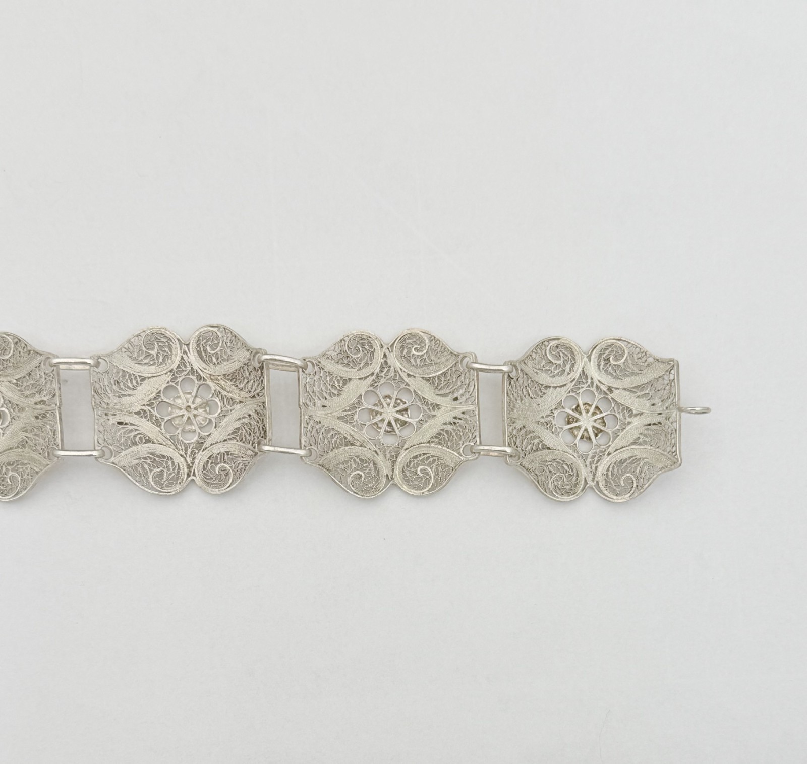 Antique 835 Silver Filigree 5 Panel Bracelet 7.25″ Wearable 21.2g