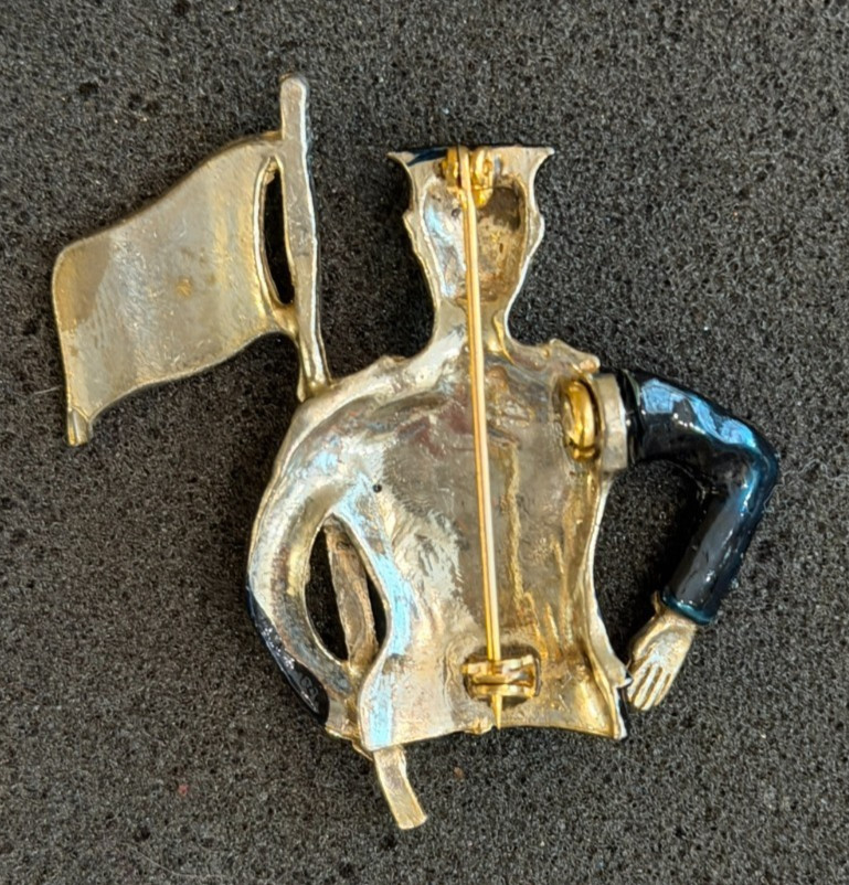 Vintage Enamel Sailor Pin with Saluting Arm and American Flag 1940s