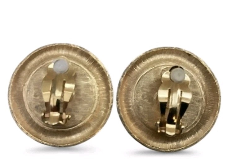 CAROLEE Vintage Signed 1990’s Round Gold With Bronze Classic Clip On Earrings