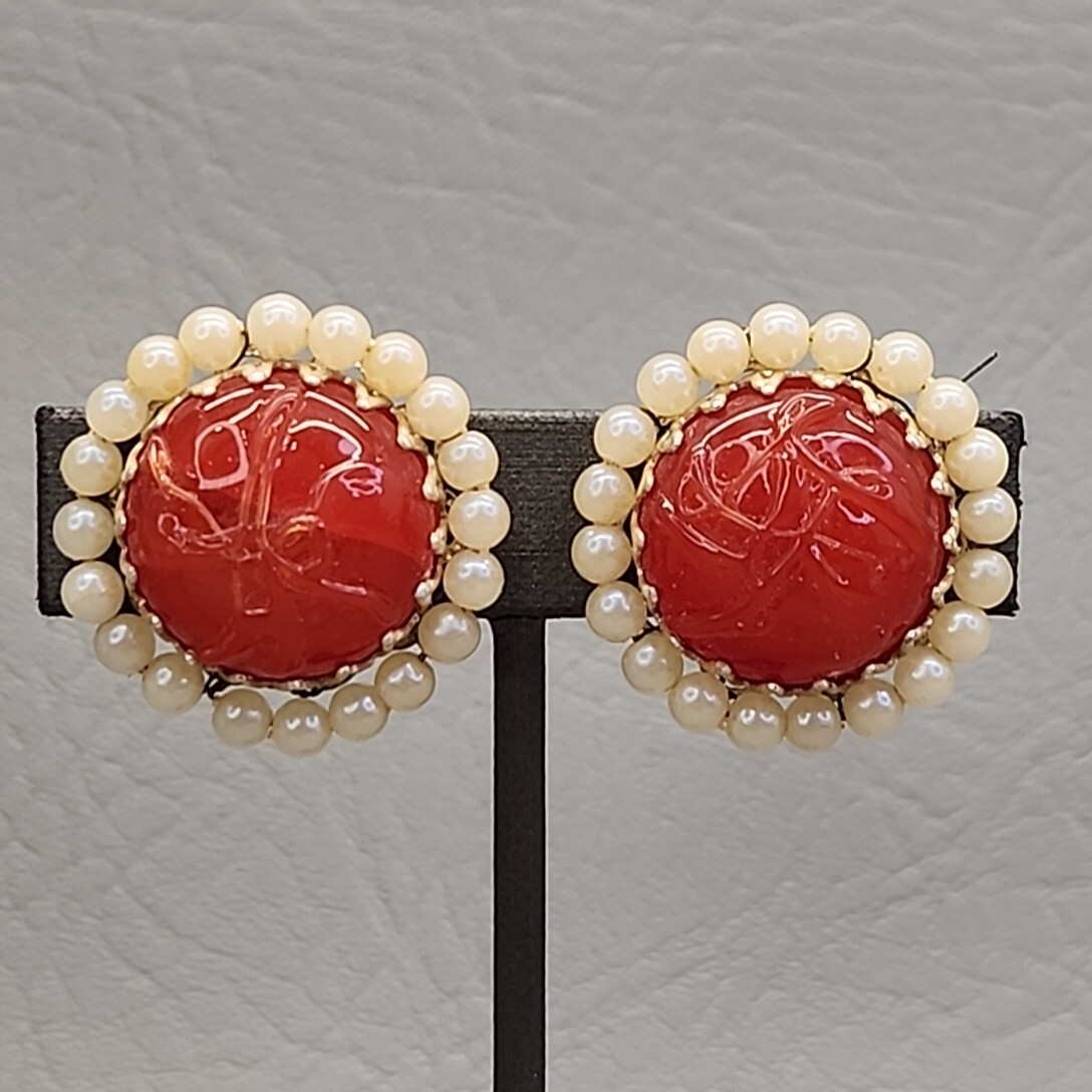 Vtg Bead Necklace Earrings Faux Pearls Layered Peach Art Glass Hong Kong 31″