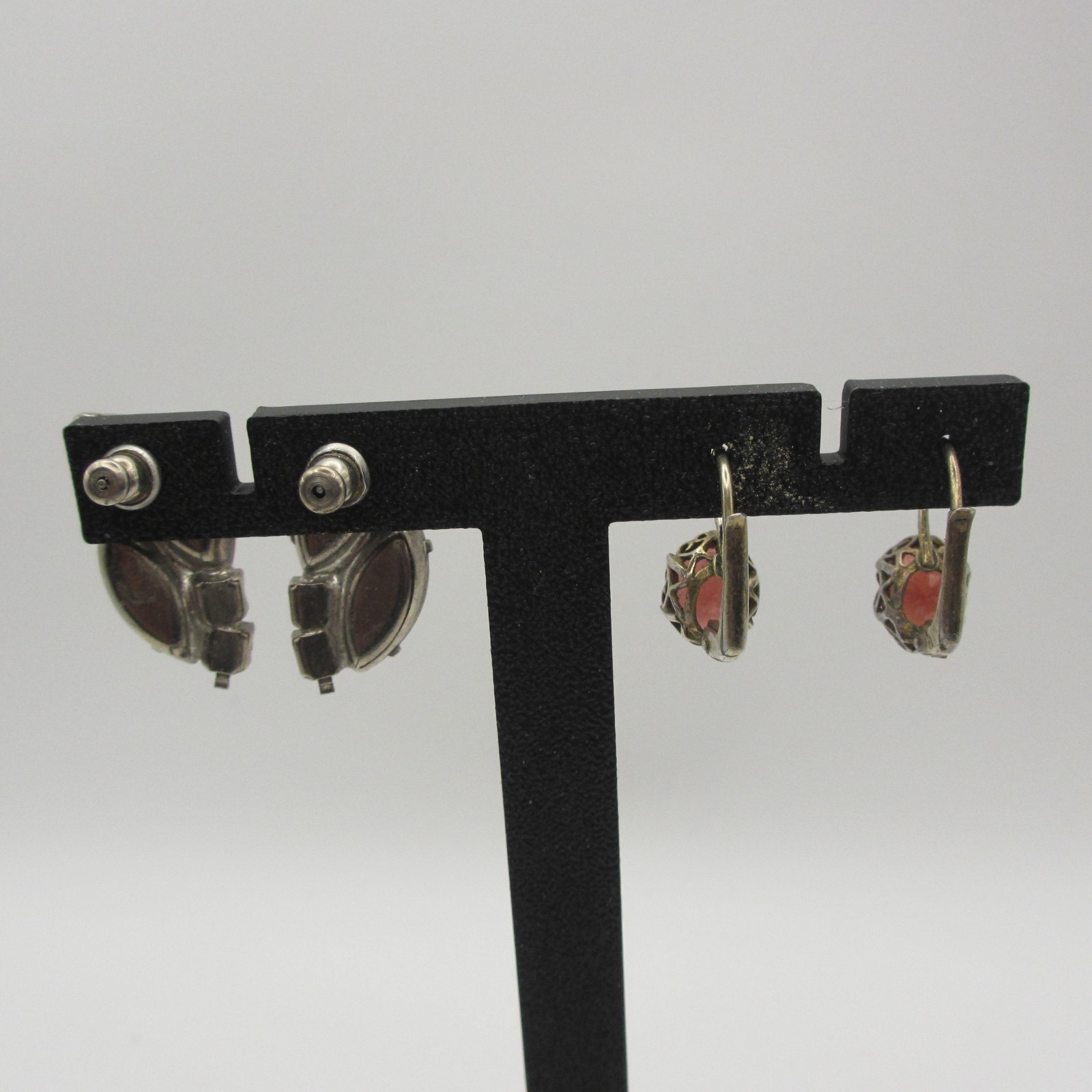 Vintage Rhinestone Earrings 2 Pair Purple Red Clear For Pierced Ears