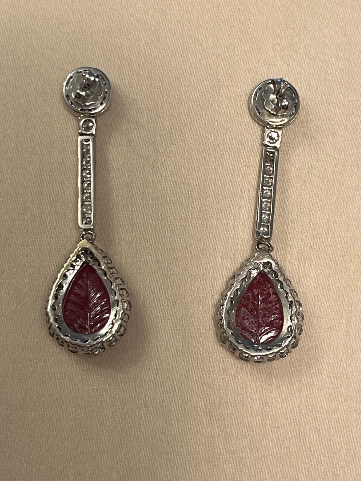 Large 14K Solid Gold Authentic Natural Ruby Diamond Leaf Earrings AGI Certified!