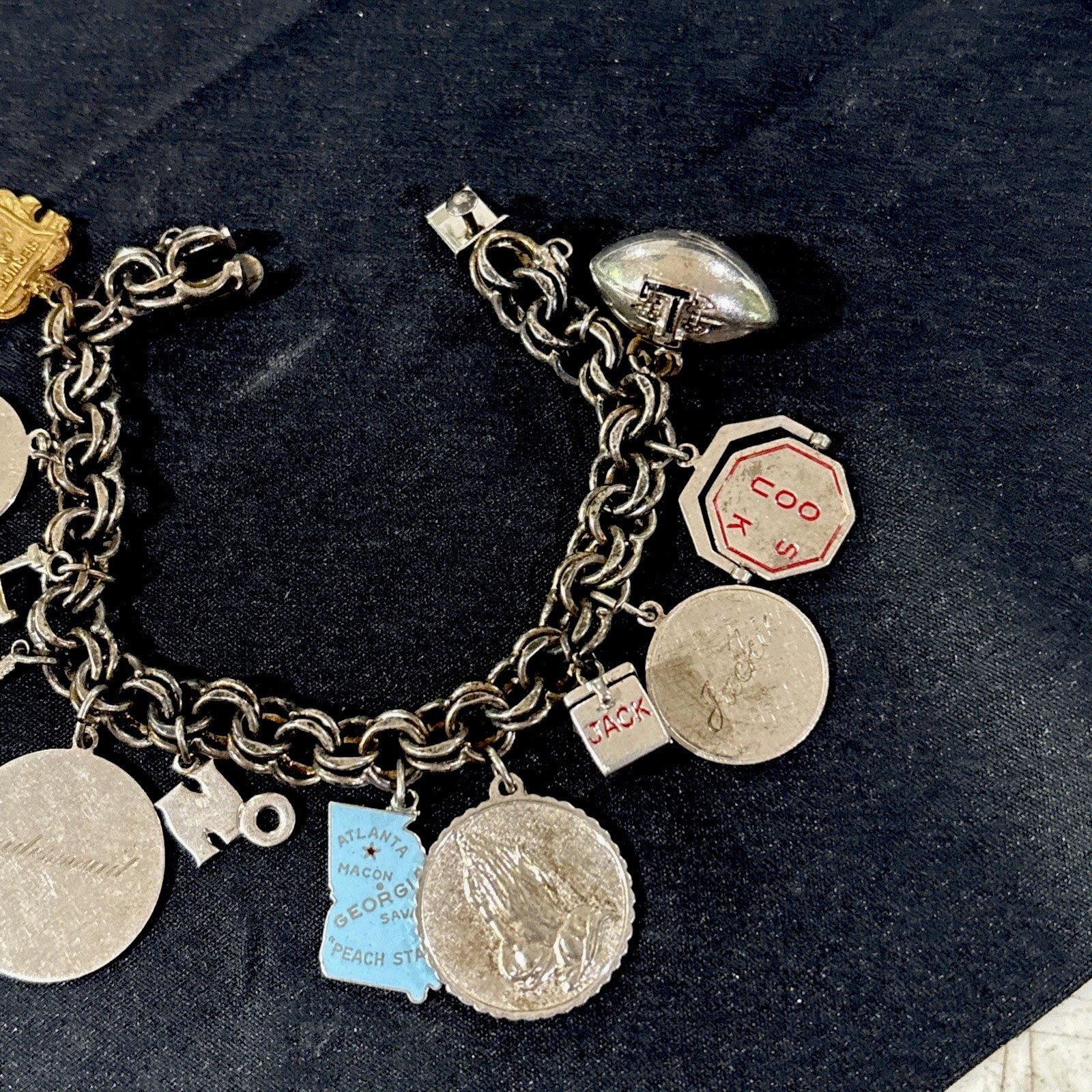 Vintage Danecraft 925 Sterling Silver Charm Bracelet With 12 Non Silver Charms