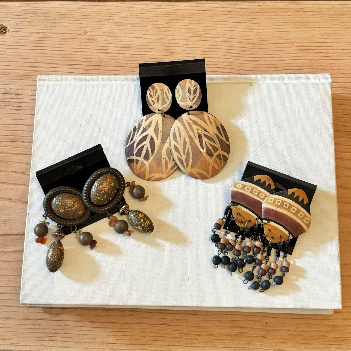 Mixed Lot 3 Pairs Multicolor Women’s Fashion Dangle Earrings Wood Bead Metal