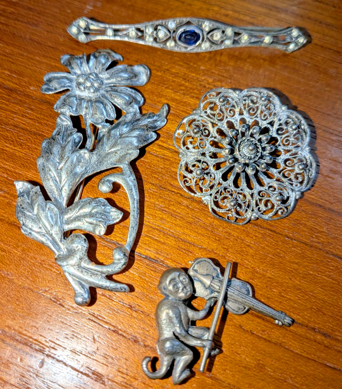Vintage Lot 4 Sterling Silver Pins 30g Beau, Danescraft, Portugal Topazio EUC