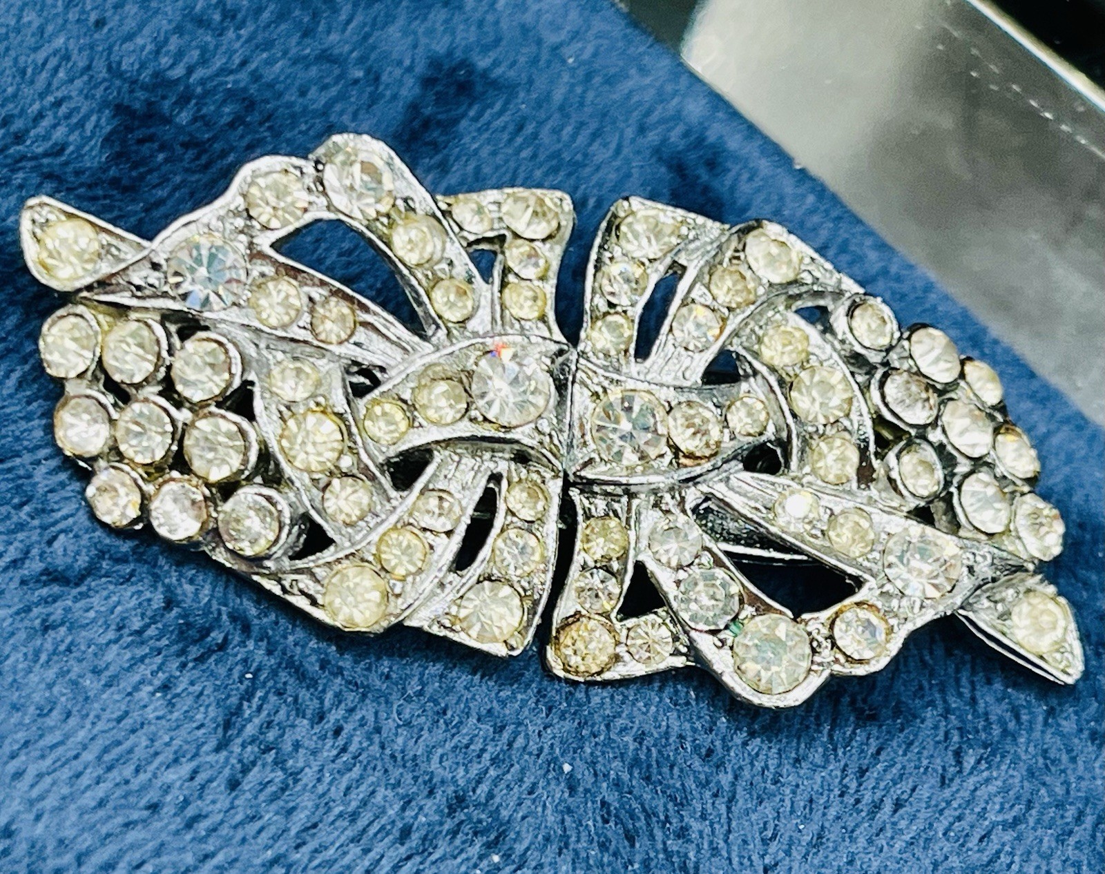 Duette Rhinestone Dress Clip Brooch Art Deco Vintage Convertible Pin 1.25” X 1”
