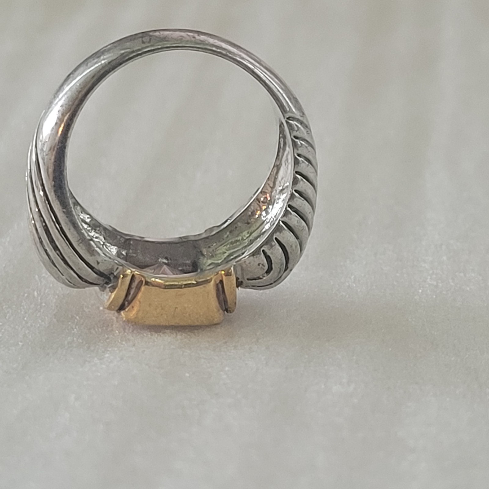 Vintage Two Tone Cable Band Ring 18K GE Pink CZ Size 9.75
