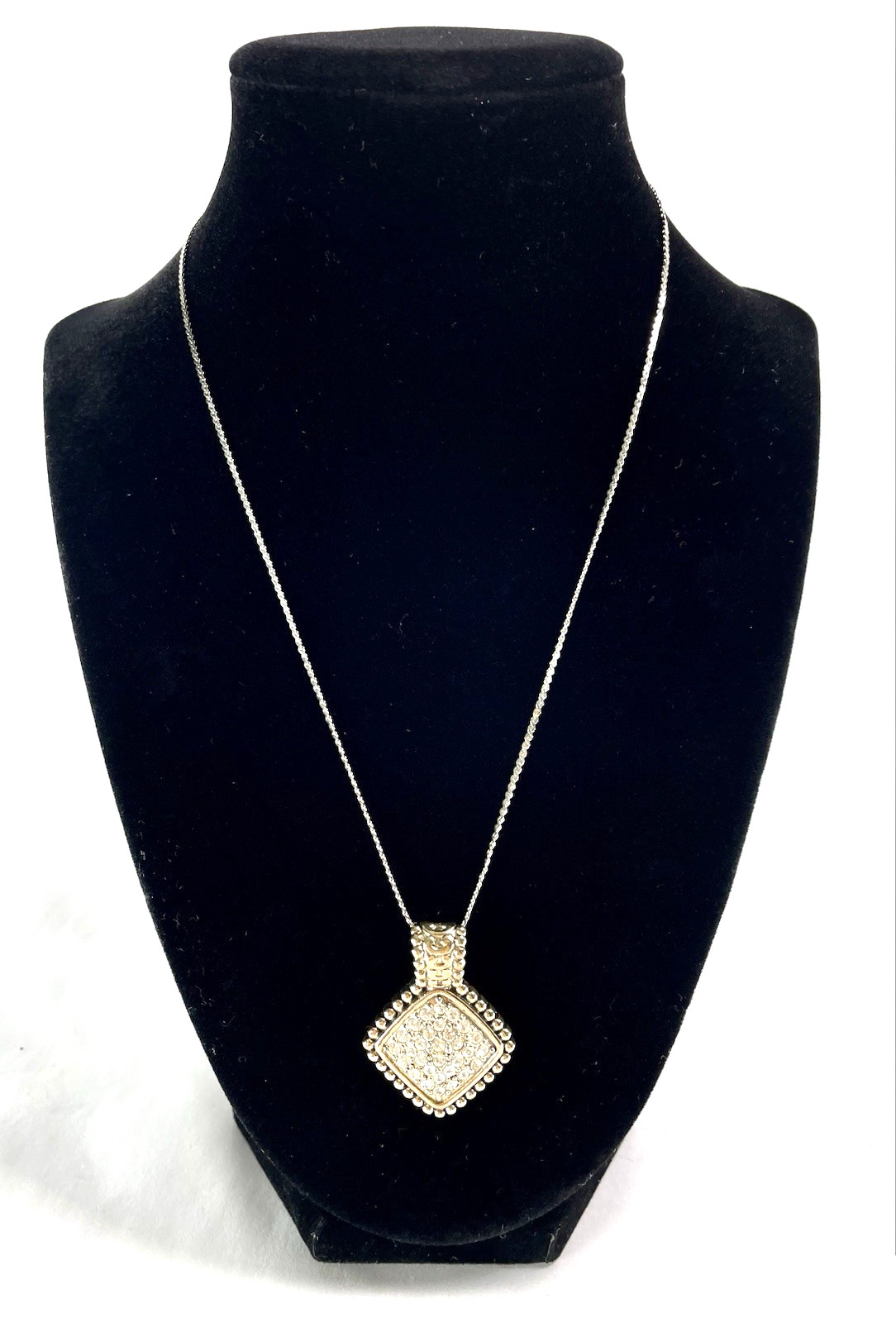Vintage Roman Necklace Silver Tone Signed & Marked Chain 17” Square Pendant .75”
