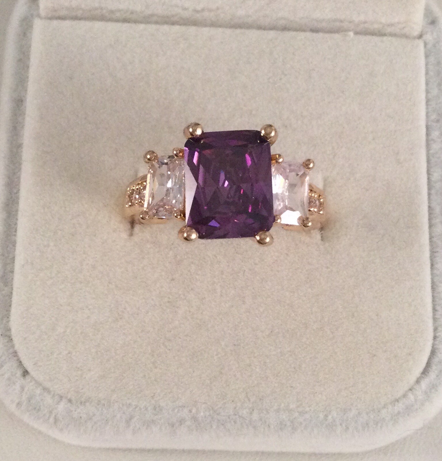 Vintage Jewellery Gold Ring Amethyst White Sapphires Antique Deco Jewelry sz 7