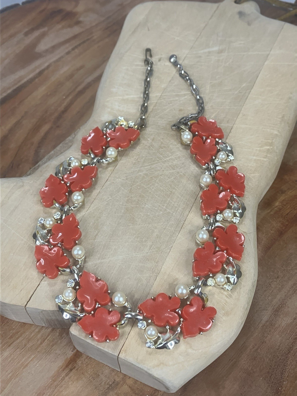 Vintage Red Posey Flower Statement Necklace