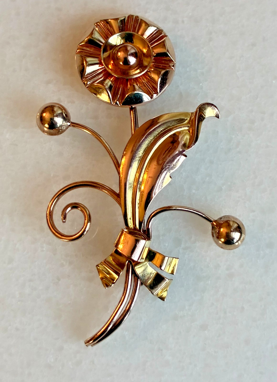 Vintage 1940s Floral Pin Brooch 1/20th 12K Gold Filled Brooch 2 3/4” x 1 3/4″
