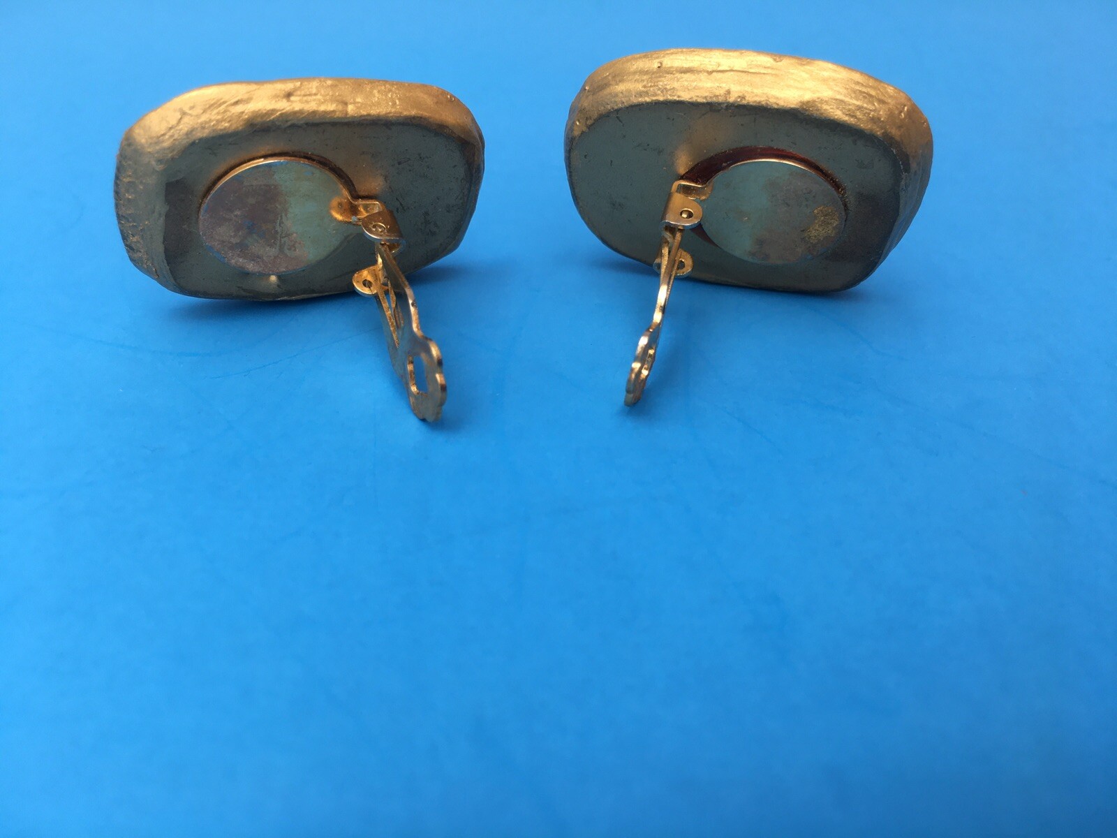 Vintage MCM JEFF LIEB Gold Earrings MID-CENTURY BRUTALIST DESIGN 72 Stones USA