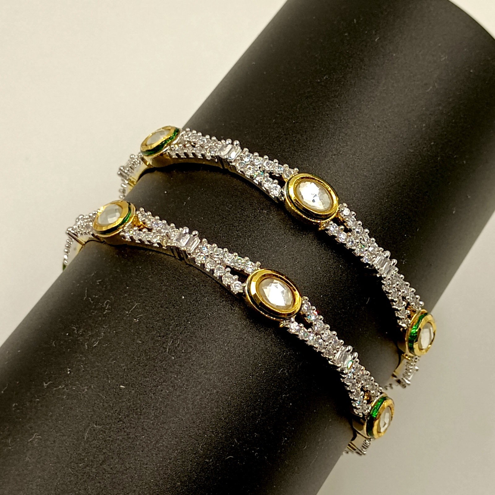 Bridal Wedding Kundan Meenakari Bangles 22k Gold Plated CZ South Indian Jewelry