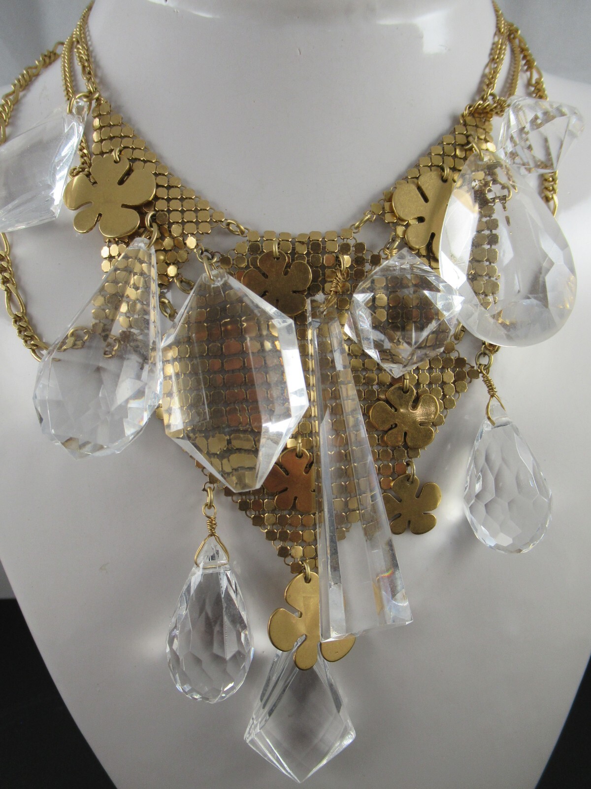 Signed Pilgrim Danish Design Gold Tone and Acrylic Prism Necklace 14.5″ + 3″ Ext